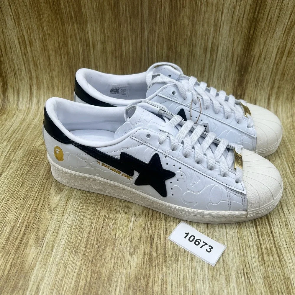 Adidas BAPE x Superstar Vintage Men's Size 7 Women's 8 White Black Gold JR2701